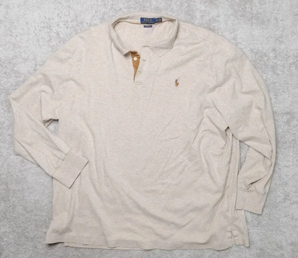 Ralph Lauren Long Sleeve Tan Classic Fit Cotton Polo Shirt Mens Size XXL